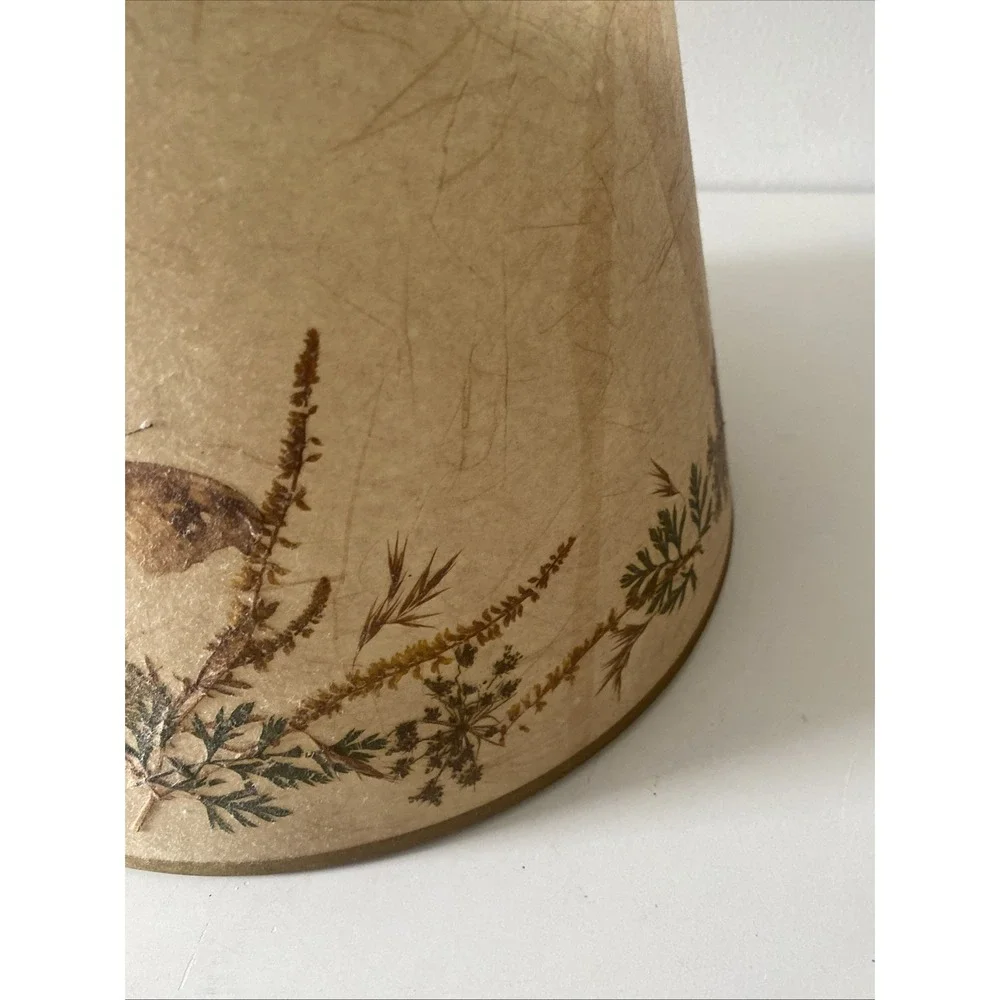 Vtg. Botanical Lamp Shade Dried Pressed Flowers/Leaves/ Butterfly Boho Farmhouse
